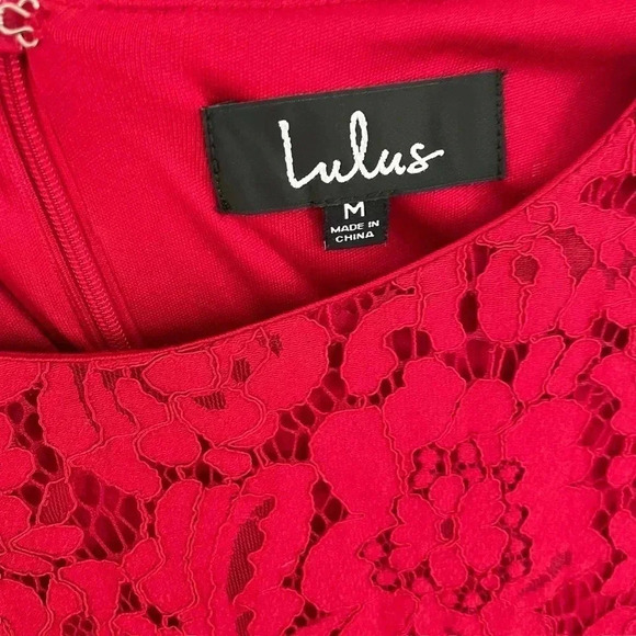 Lulu's Red Floral Lace Dress Bell Sleeve Sheath - Picture 4 of 10